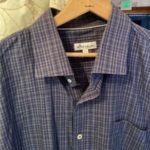 Peter Millar Shirt XXL Plaid Blue Grey